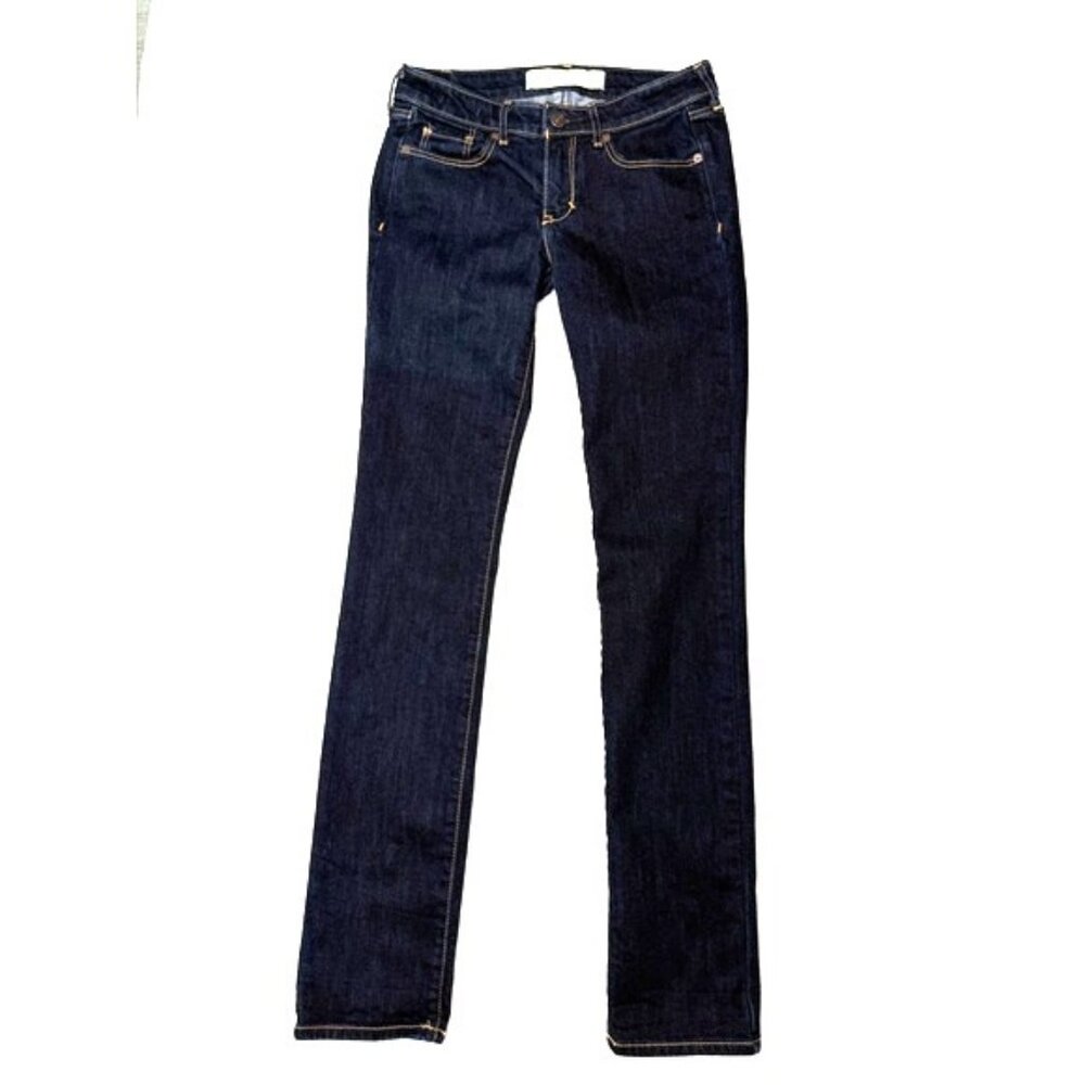 2/$30 Abercrombie & Fitch Dark Wash Gold Trim Skinny Jeans Size 24 W x 33L #2239